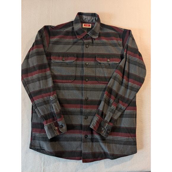 Wrangler men’s fleece-lined flannel shirt jacket size medium gray black burgundy - Picture 1 of 5